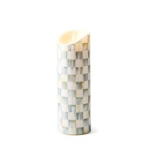 Brand New Mackenzie-Childs Sterling Check Flicker 9" Pillar Candle